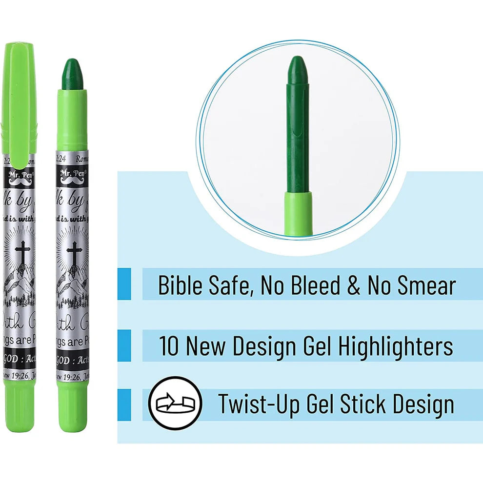 Mr. Pen Bible Journaling Kit, 18 Pack - 10 Gel Highlighters, 8 No Bleed Pens, Bible Pens and Highlighters, No Bleed, Gift