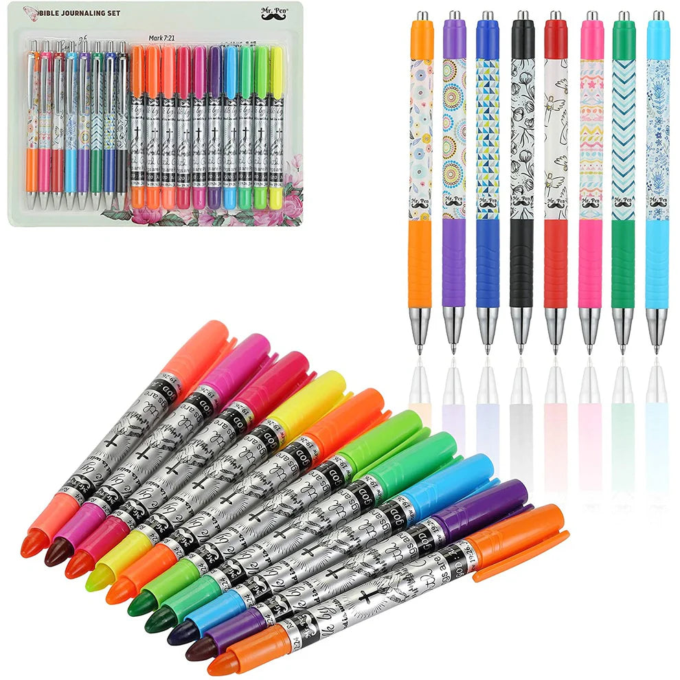 Mr. Pen Bible Journaling Kit, 18 Pack - 10 Gel Highlighters, 8 No Bleed Pens, Bible Pens and Highlighters, No Bleed, Gift